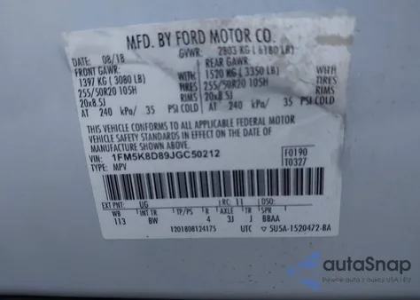 2018 Ford Explorer Xlt из США, поврежденный, VIN 1FM5K8D89JGC50212